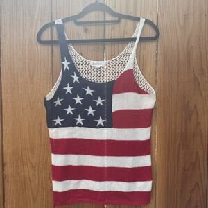 Cloud chaser American Flag Knit Tank Top with Mesh Overlay White/Red/Blue Sz.L